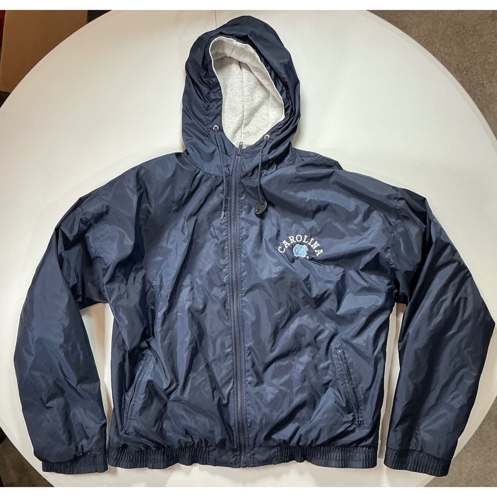 VTG UNC Tar Heels Carolina Windbreaker Jacket Men XL Navy Blue Hooded Gorpcore